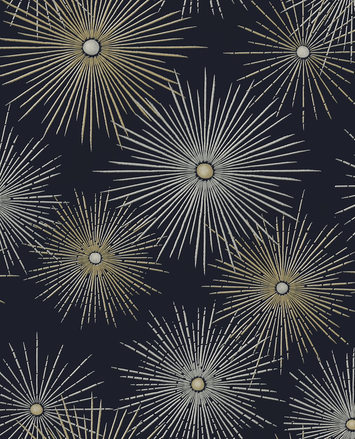 Midnight Blue and Gold Starburst Peel and Stick Wallpaper
