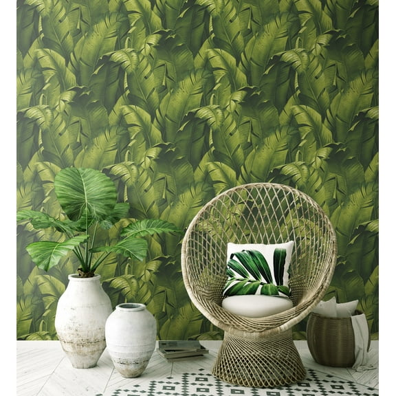 NextWall NW31000 Tropical Banana Leaves Peel & Stick Wallpaper, Green