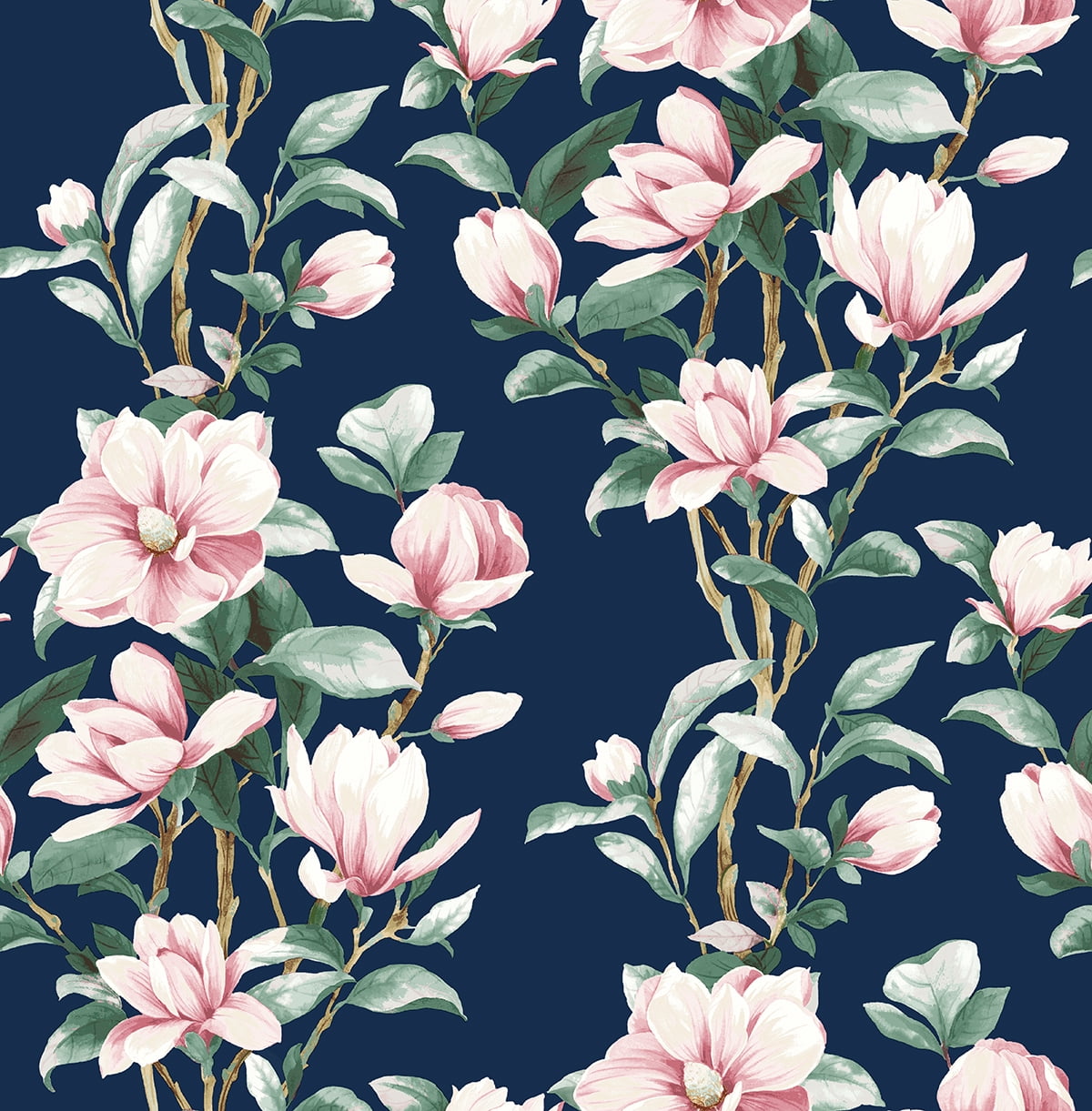 Navy and Blush Floral Vinyl Peel and Stick Wallpaper Roll