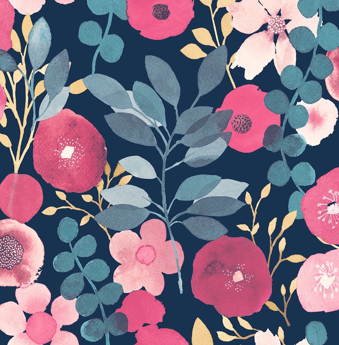 NextWall Navy & Magenta Garden Dance Peel and Stick Wallpaper