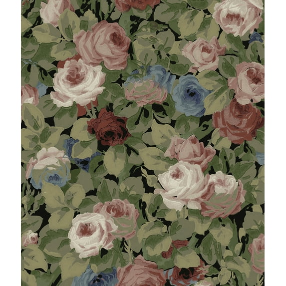 NextWall Olive & Wine Rose Garden Peel and Stick Wallpaper