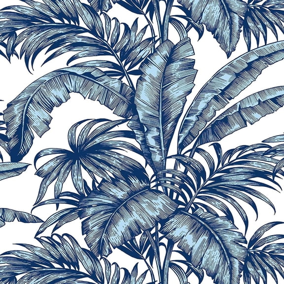 NextWall Palm Jungle Screen Printed Peel and Stick Wallpaper (Marine Blue)