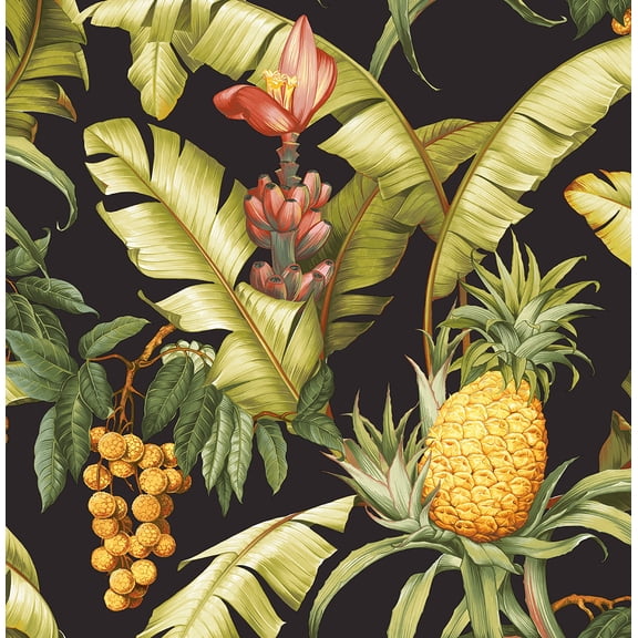 NextWall  Pineapple Floral Peel and Stick Wallpaper 20.5 in. W x 18 ft. L - Ebony