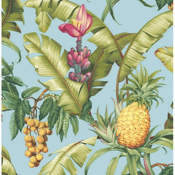 NextWall  Pineapple Floral Peel and Stick Wallpaper 20.5 in. W x 18 ft. L - Sky Blue