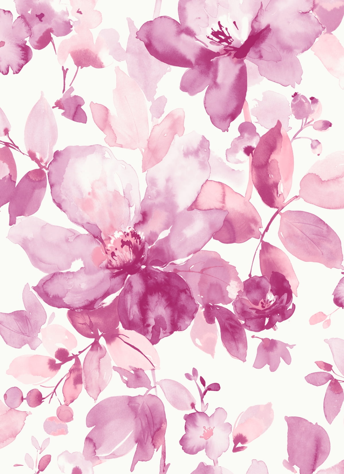 Pink Floral Watercolor Self-Adhesive Vinyl Wallpaper
