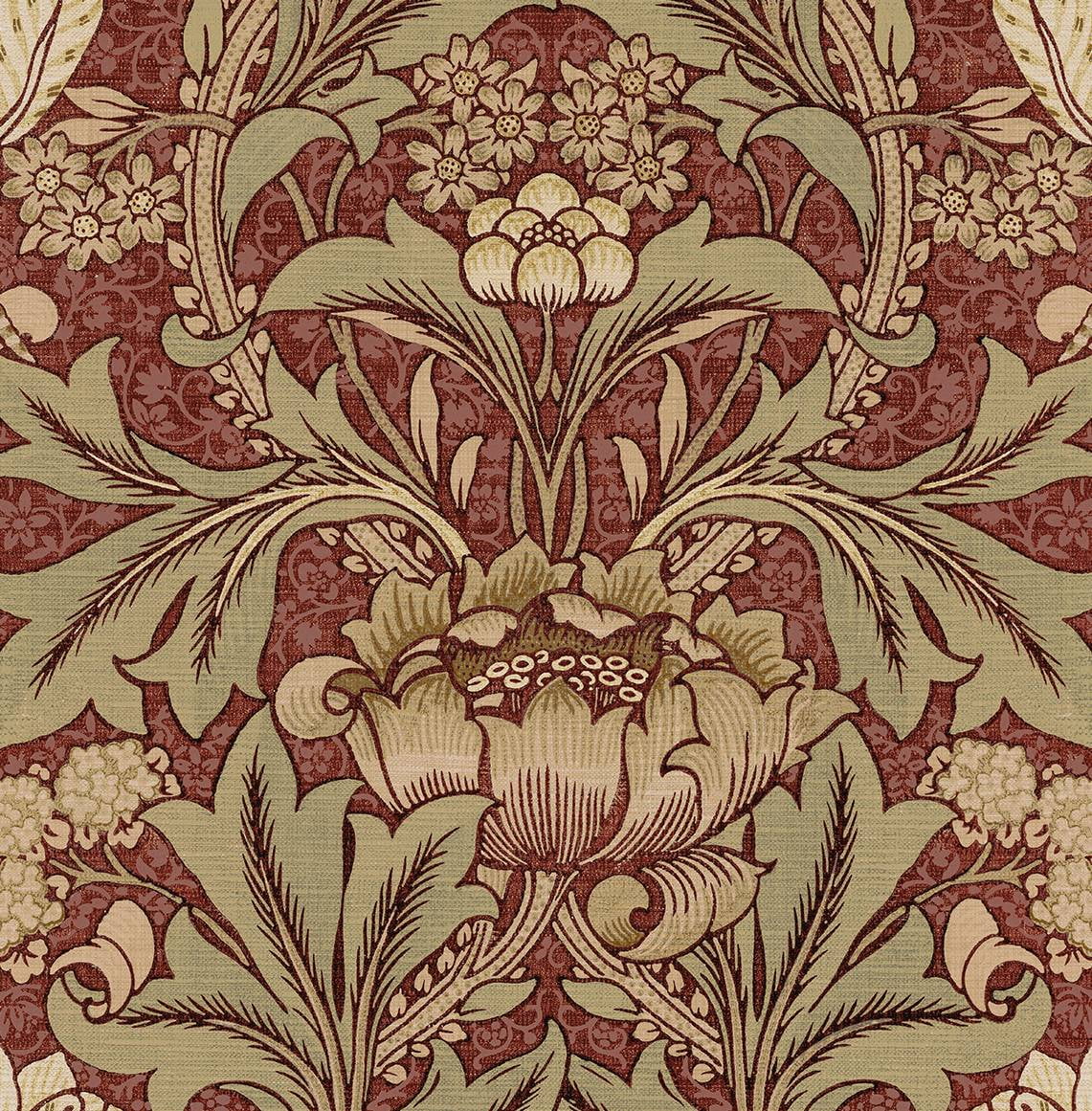 Red Clay and Lichen Floral Vinyl Peel and Stick Wallpaper