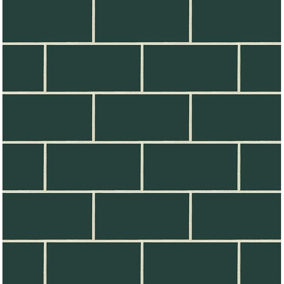 NextWall Retro Faux Subway Tile Peel and Stick Wallpaper (Evergreen)