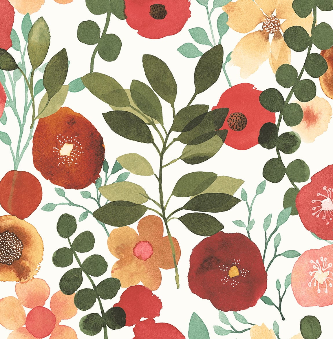 NextWall Ruby & Hunter Green Garden Dance Peel and Stick Wallpaper