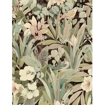 NextWall Sage & Ash Brown Blossoming Birds Peel and Stick Wallpaper