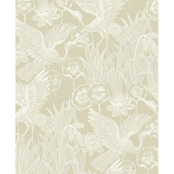 NextWall Sand Floral Heron Peel and Stick Wallpaper