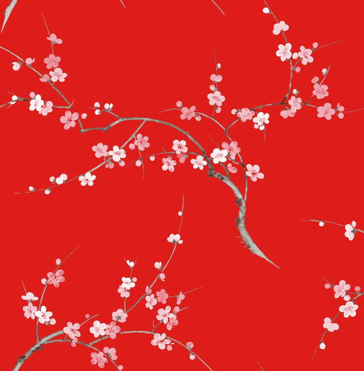 NextWall Scarlet & Petal Pink Cherry Blossom Floral Peel and Stick Wallpaper