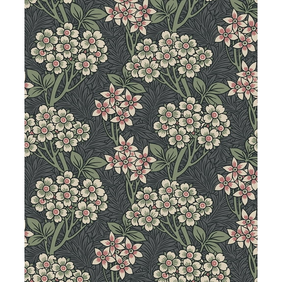 NextWall Smoke & Laurel Green Floral Vine Peel and Stick Wallpaper - 20.9 ft. W x 18 ft. L Roll