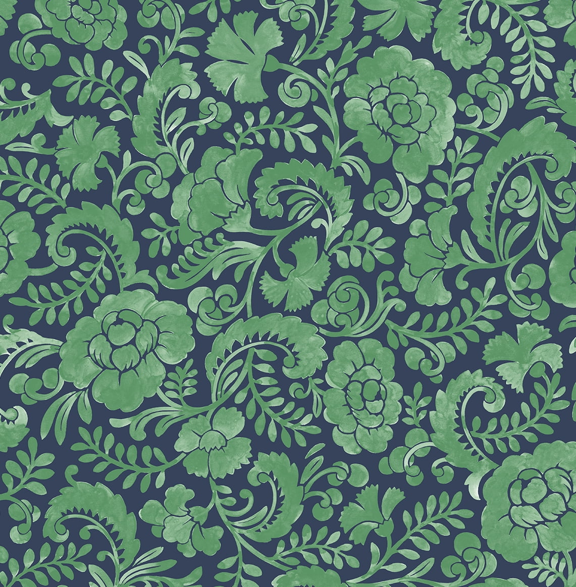 NextWall Spearmint & Navy Tonal Paisley Peel and Stick Wallpaper