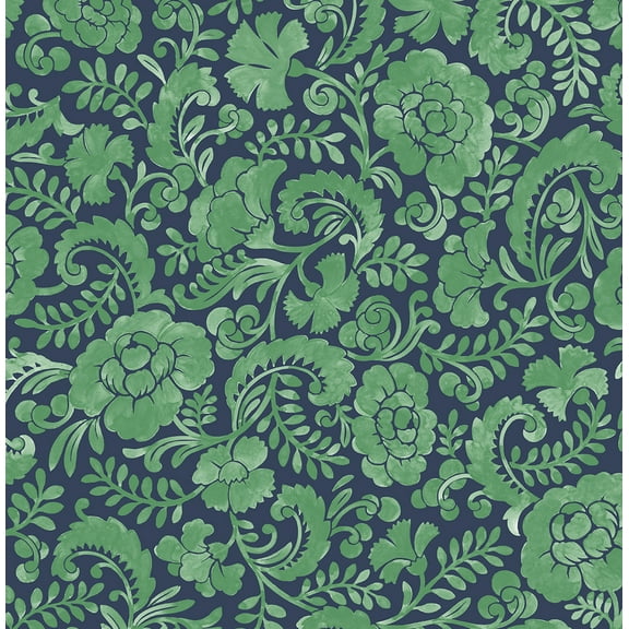 NextWall Spearmint & Navy Tonal Paisley Peel and Stick Wallpaper