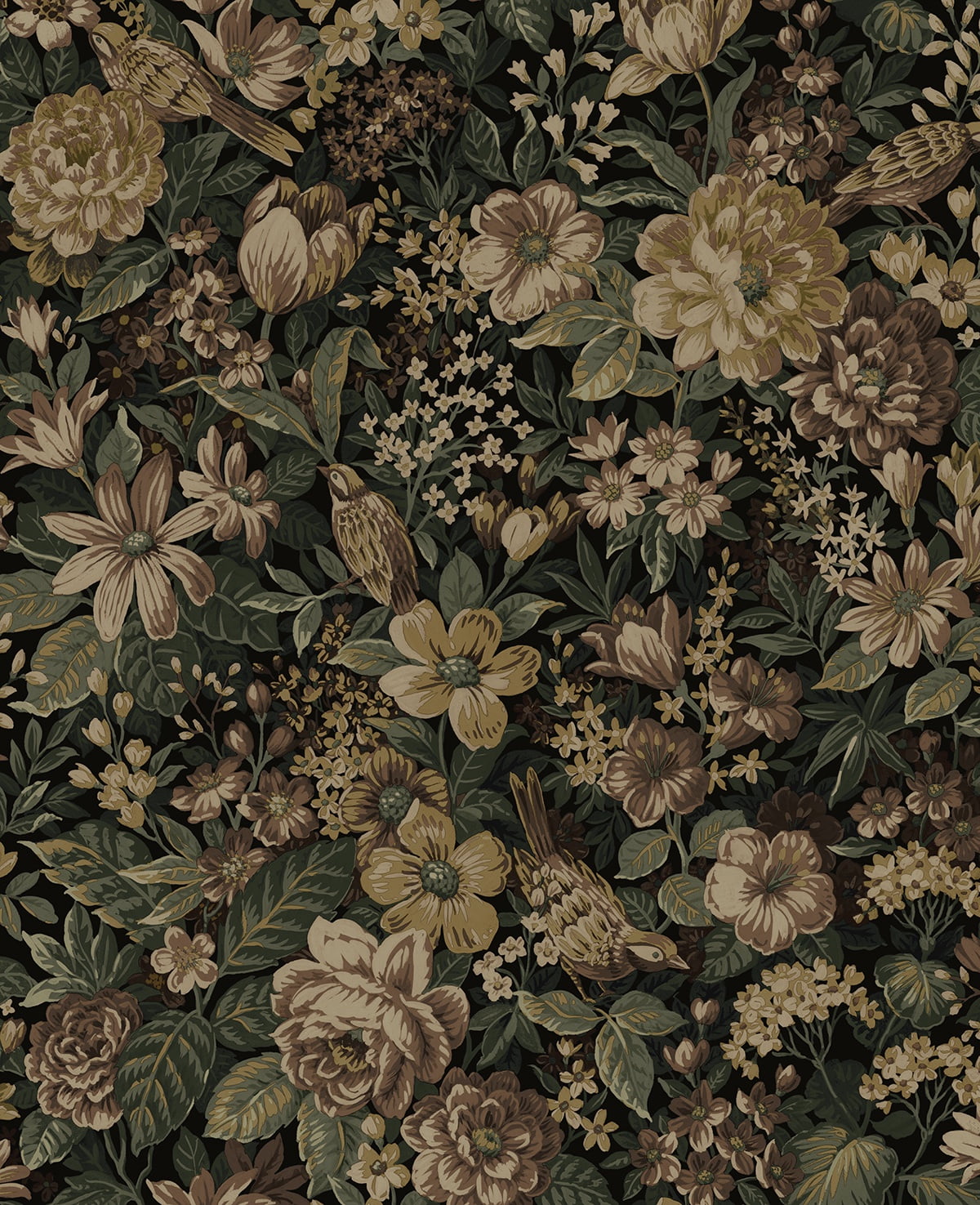 NextWall Spice & Green Ash Vintage Bird Garden Peel and Stick Wallpaper - 20.5 in. W x 18 ft. L Roll