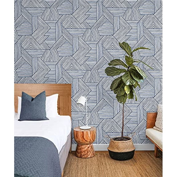 NextWall Stacy Garcia Home Faux Etched Geometric Peel and Stick Wallpaper (Navy Blue)
