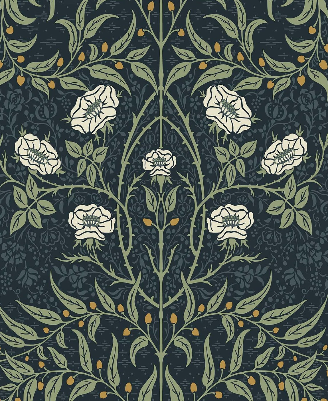 Navy and Sage Floral Peel and Stick Vinyl Wallpaper