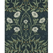 NextWall  Stenciled Floral Peel and Stick Wallpaper Navy & Sage
