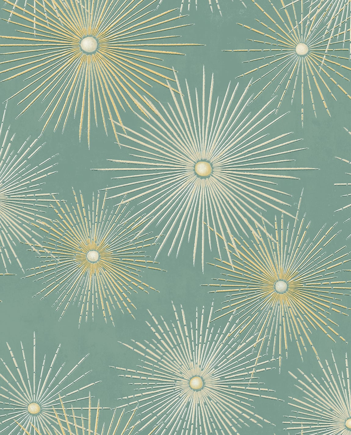 NextWall Teal & Metallic Gold Starburst Geo Peel and Stick Wallpaper