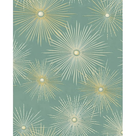 NextWall Teal & Metallic Gold Starburst Geo Peel and Stick Wallpaper