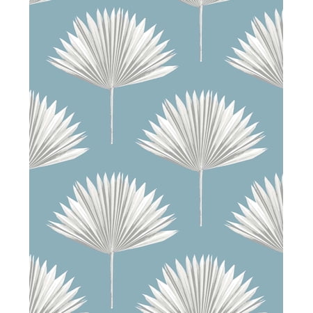 NextWall Tropical Fan Palm Peel and Stick Wallpaper 20.5 in. W x 18 ft. L - Blue Patina