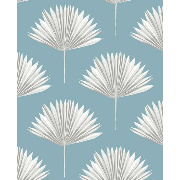 NextWall Tropical Fan Palm Peel and Stick Wallpaper 20.5 in. W x 18 ft. L - Blue Patina