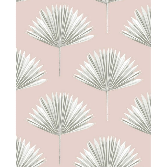 NextWall Tropical Fan Palm Peel and Stick Wallpaper 20.5 in. W x 18 ft. L - Pink Mist
