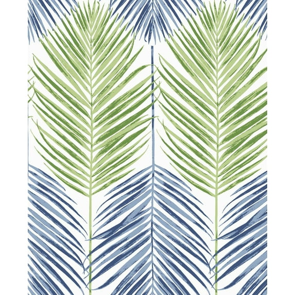NextWall Two Toned Palm Peel and Stick Wallpaper 20.5 in. W x 18 ft. L - Coastal Blue & Fern Green