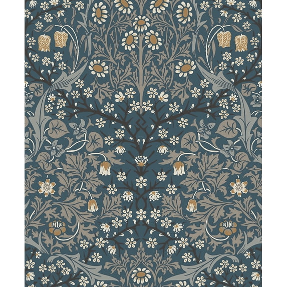 NextWall Victorian Garden Floral Peel and Stick Wallpaper 20.9 in. W x 18 ft. L - Aegean Blue & Warm Stone