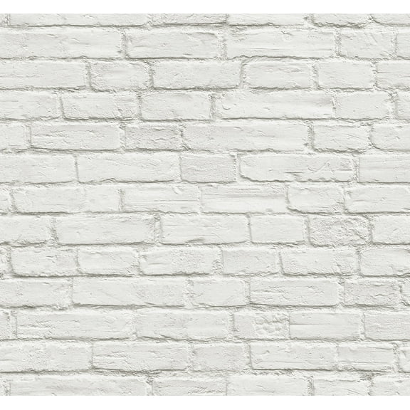 NextWall  Vintage White Brick Peel and Stick Removable Wallpaper - 20.5 in. W x 18 ft. L