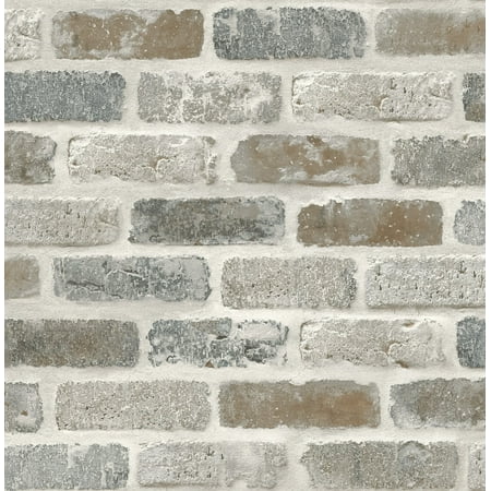 NextWall Washed Brick Peel and Stick Removable Wallpaper Soft Gray & Rust