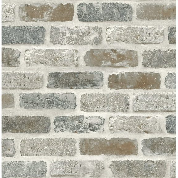 NextWall  Washed Brick Peel and Stick Removable Wallpaper Soft Gray & Rust