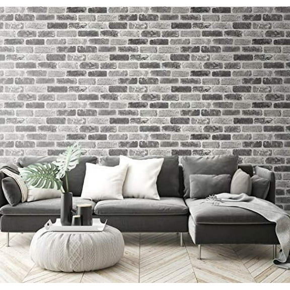 NextWall Washed Faux Brick Peel and Stick Wallpaper (Grey)