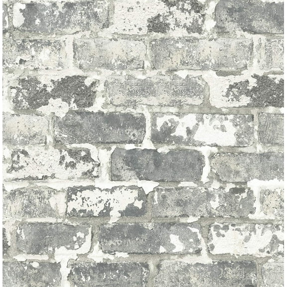 NextWall Weathered Faux Gray Brick Peel and Stick Wallpaper