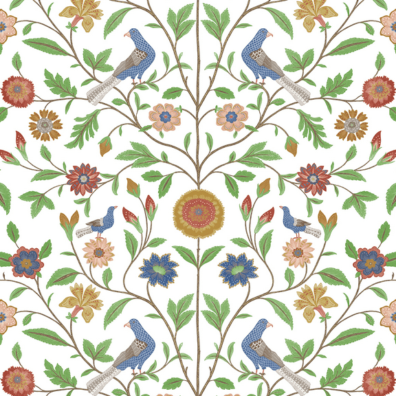 NextWall White Bird Toile Botanical Peel and Stick Wallpaper