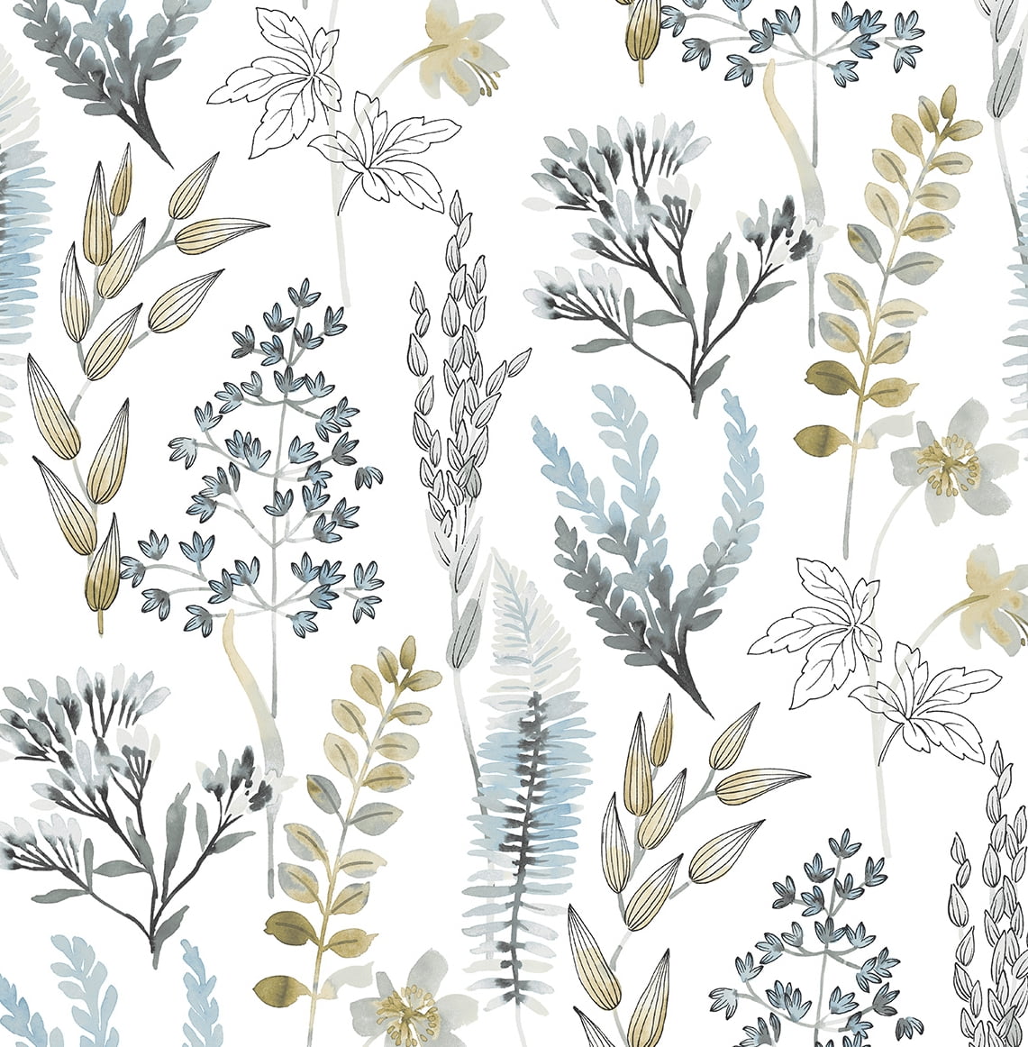NextWall  Wild Garden Peel and Stick Wallpaper 20.5 in. W x 18 ft. L - Glacier Blue & Matte Brass