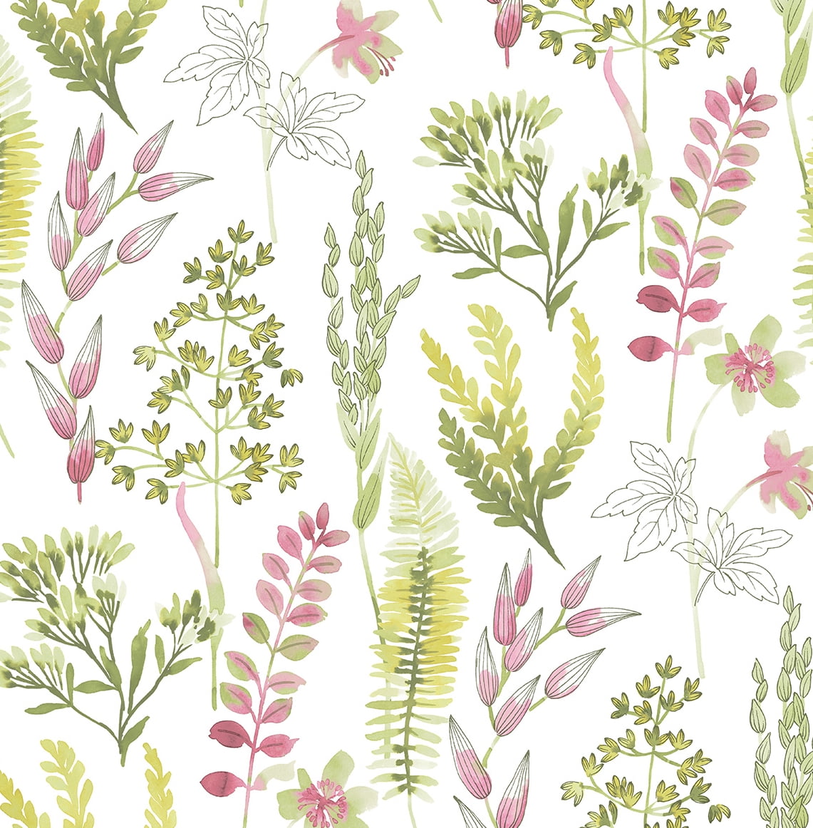 NextWall  Wild Garden Peel and Stick Wallpaper 20.5 in. W x 18 ft. L - Lemongrass & Posy Pink