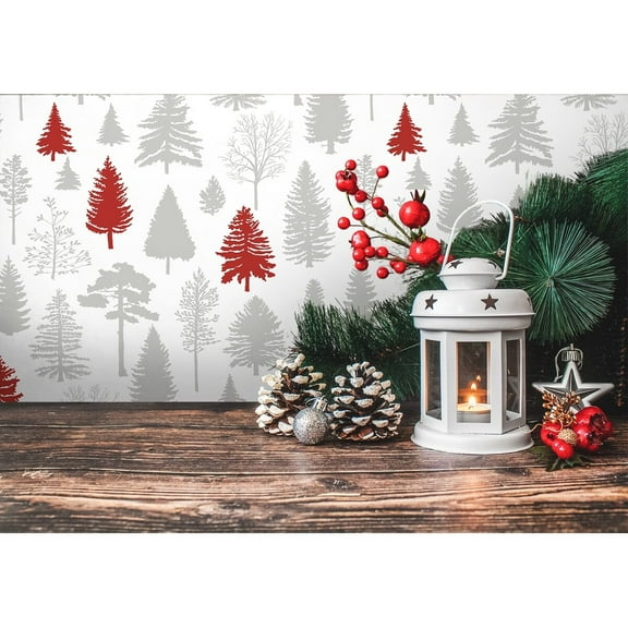 NextWall Winter Forest Christmas Peel and Stick Wallpaper Grey & Red