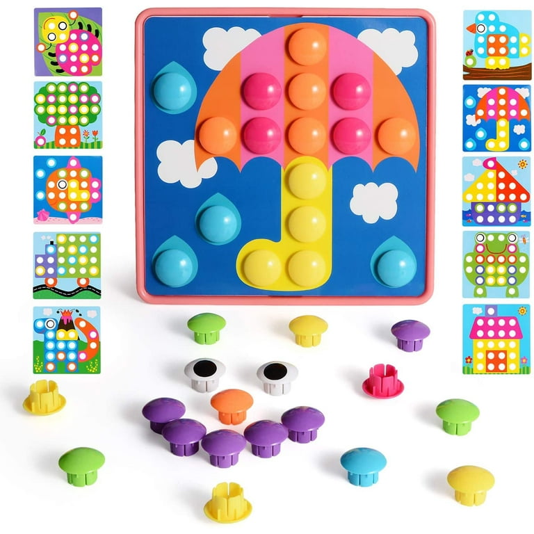 Button art color matching mosaic pegboard top
