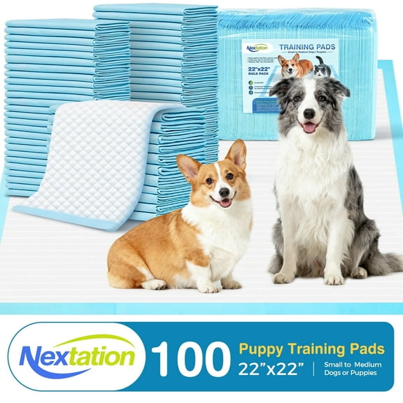 Nextation Dog  Puppy Pee Pads, 5-Layer Leak-Proof Super Absorbent, Quick-Dry Surface, Potty Training, Large 22"x22", 100 Count