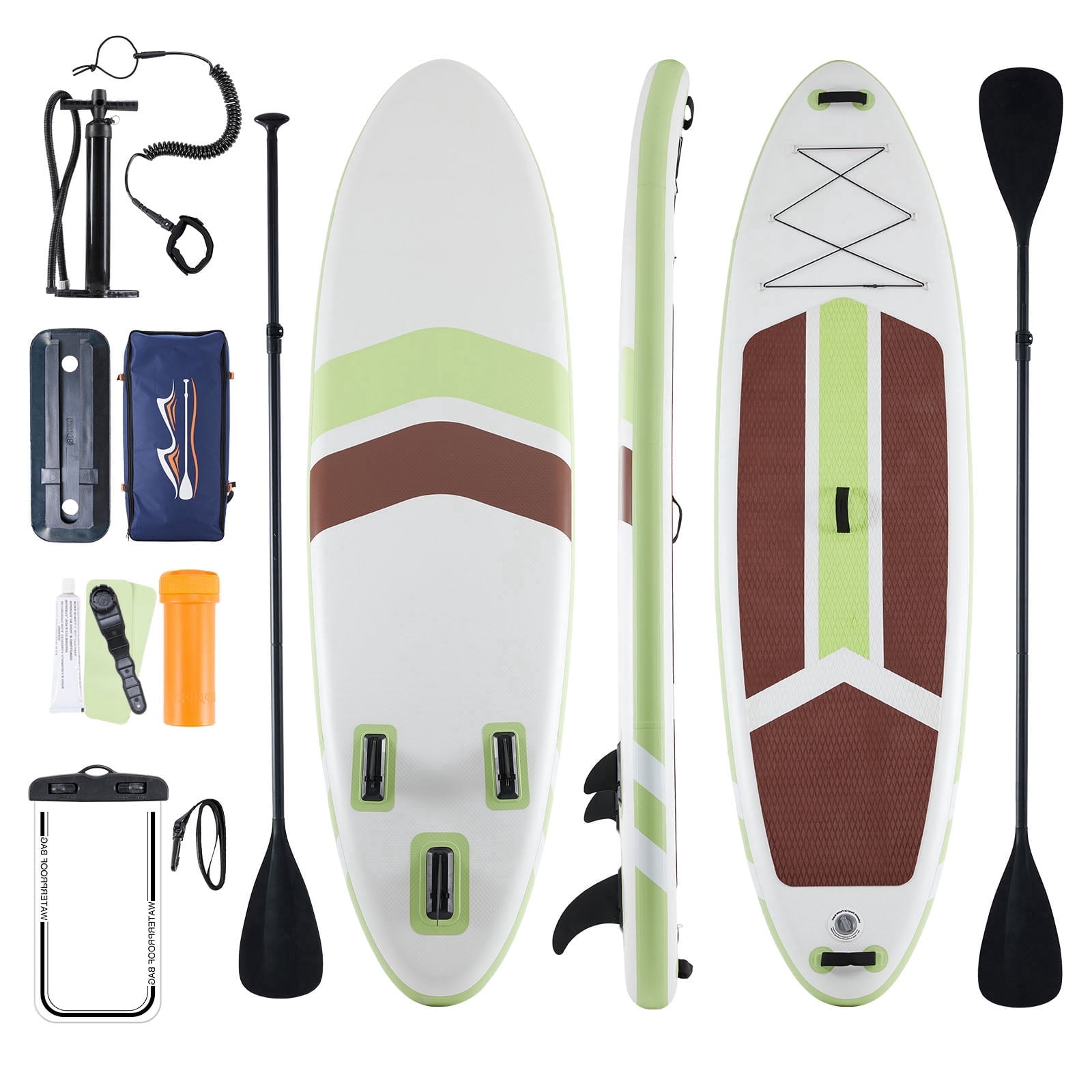 Nextay 10'5" Inflatable Stand Up Paddle Boards with Paddle Leash Pump Repair Kit and Carry Backpack Versatile for Beginners and Experts Great for Lakes and Oceans, Brown Green