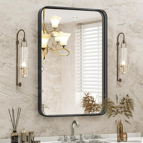 Nextay 30" x 22" Bathroom Vanity Mirror, Rectangular Metal Frame Wall Mirror with Tempered Glass, Horizontal or Vertical Hanging