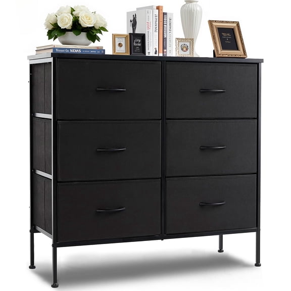 Nextay 6-Drawer Fabric Dresser for Bedroom, Storage Dresser Closet with Steel Frame & Wooden Top for Living Room, Dressing Room, Entryway, Black