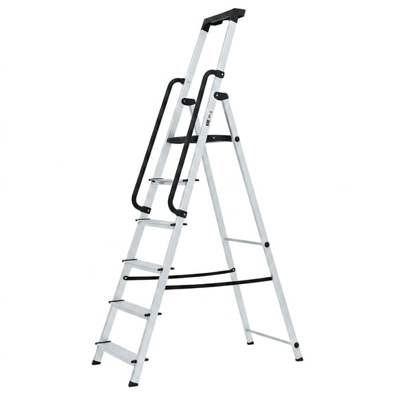 Nextay 6 Step A-Frame Aluminum Step Ladder,Foldable Heavy Duty Access Ladder, Anti-Slip Stable Folding Ladder with Handrail for Home Renovation High Storage, Silver
