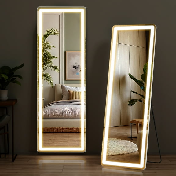 Nextay 60" x 16" Full Length Mirror with LED Lights Rectangular Standing Hanging Full Body Mirror Floor Mirror for Bedroom Cloakroom