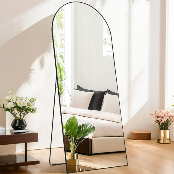 Nextay 64" x 21" Full Length Mirror Arched Standing Full Body Mirror Floor Mirror for Bedroom Cloakroom, Black