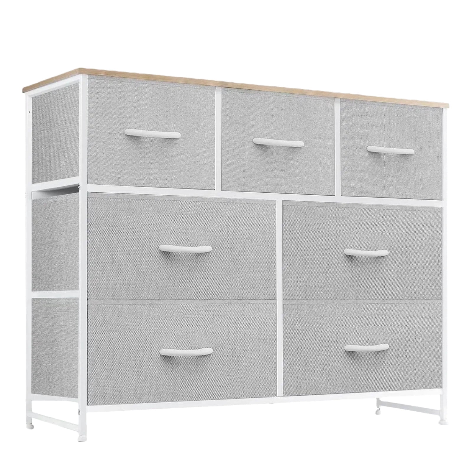 Nextay 7-Drawer Fabric Dresser TV Stand for 45" TV, Storage Dresser Closet with Steel Frame & Wooden Top for Living Room, Dressing Room, Entryway, Light Gray