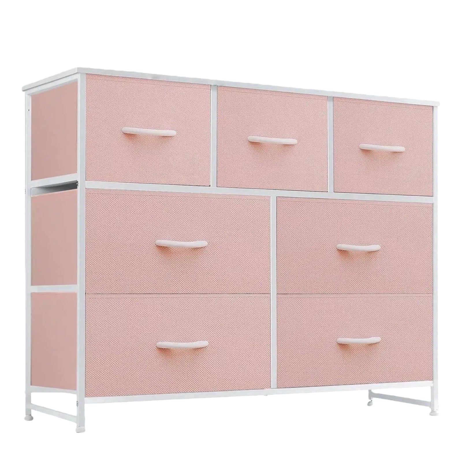 Nextay 7-Drawer Fabric Dresser TV Stand for 45" TV, Storage Dresser Closet with Steel Frame & Wooden Top for Living Room, Dressing Room, Entryway, Pink