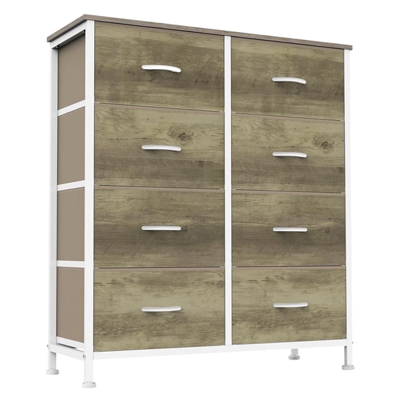 Nextay 8-Drawer Fabric Dresser for Bedroom, Storage Dresser Closet with Steel Frame & Wooden Top for Living Room, Dressing Room, Entryway, Greige Oak