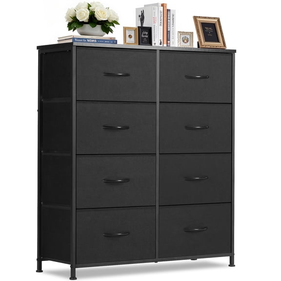 Nextay 8-Drawer Fabric Dresser for Bedroom, Storage Dresser Closet with Steel Frame & Wooden Top for Living Room, Dressing Room, Entryway, Black